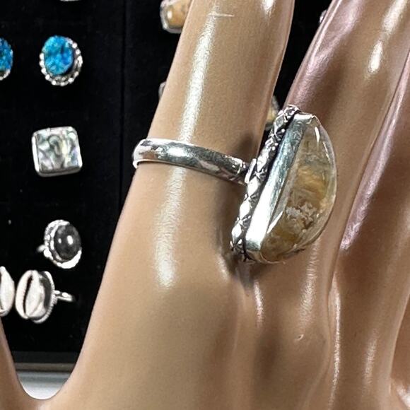 Lemon quarts -citrine gemstone ring silver plated, 95 handmade size 9 - Picture 4 of 4